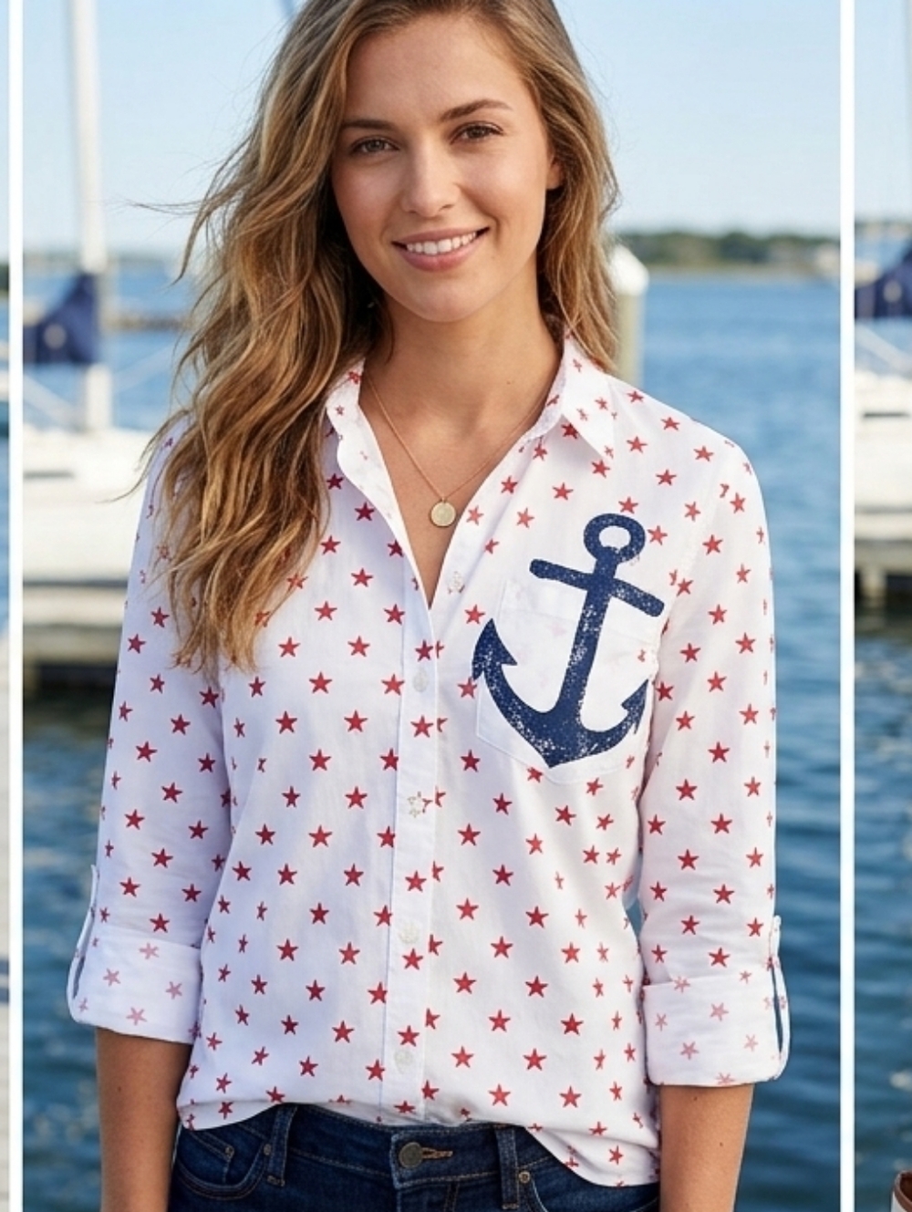 Tommy Hilfiger Nautical Anchor Star Button Up Shirt SP Women's NWOT - Picture 3 of 16